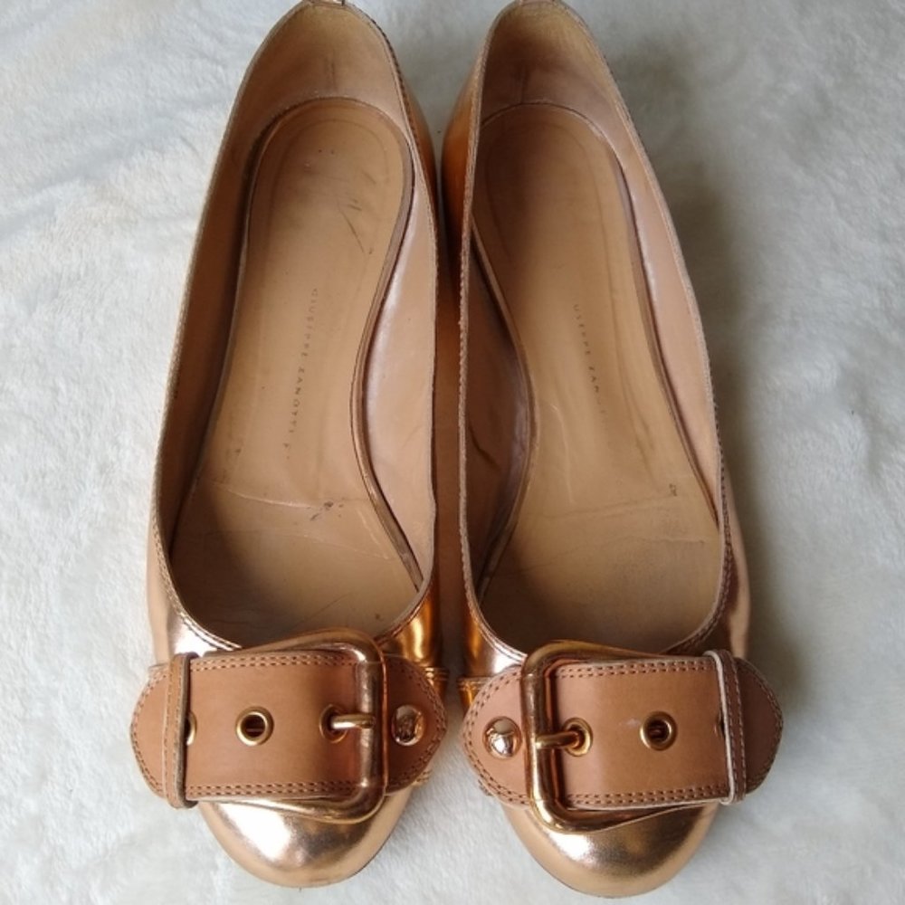 Giuseppe Zanotti Rose Gold Metallic Ballet Flats